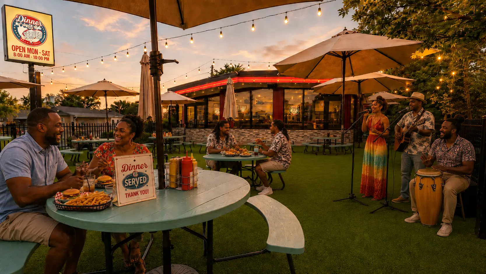 Outdoor patio at Dinner Is Served - perfect for private events